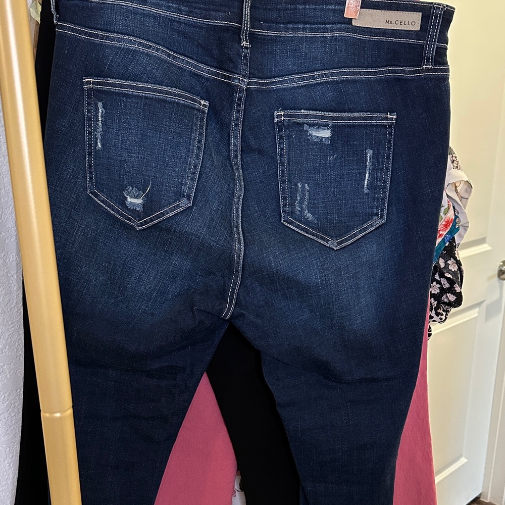 Dark Blue Distressed Skinny Jeans - Picture 4 of 4